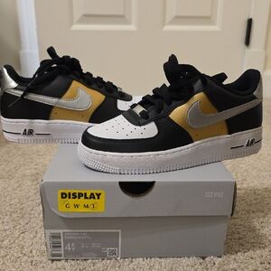 NIB Nike Air Force 1 Low Black, Gold, and Silver Sneakers youth Size 4.5